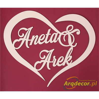 Duże serce z imionami Pary Młodej Aneta & Arek (NA ZAMÓWIENIE) nr 06 ślub, wesele, dekoracje