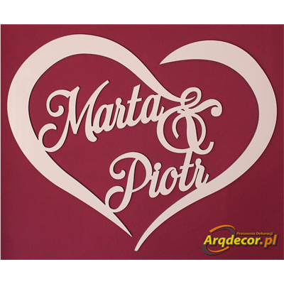 Duże serce z imionami Pary Młodej Marta & Piotr (NA ZAMÓWIENIE) nr 07 ślub, wesele, dekoracje