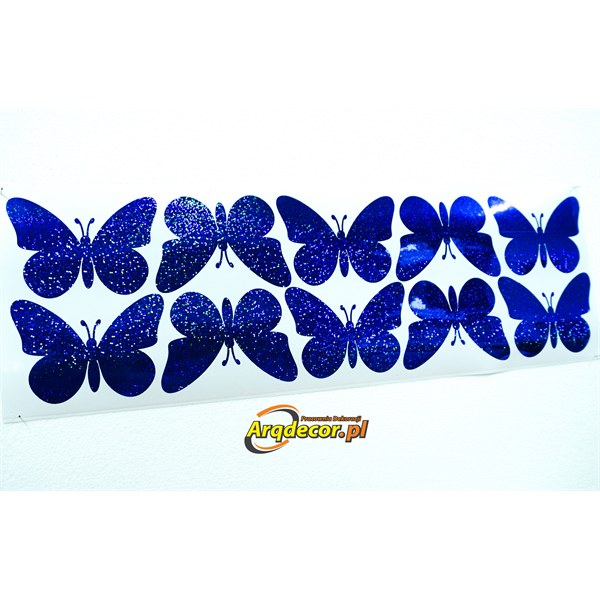 Brokatowe niebieski motylki 10 sztuk! Naklejki na witrynę. Dekoracje do przedszkola (NA ZAMÓWIENIE). 