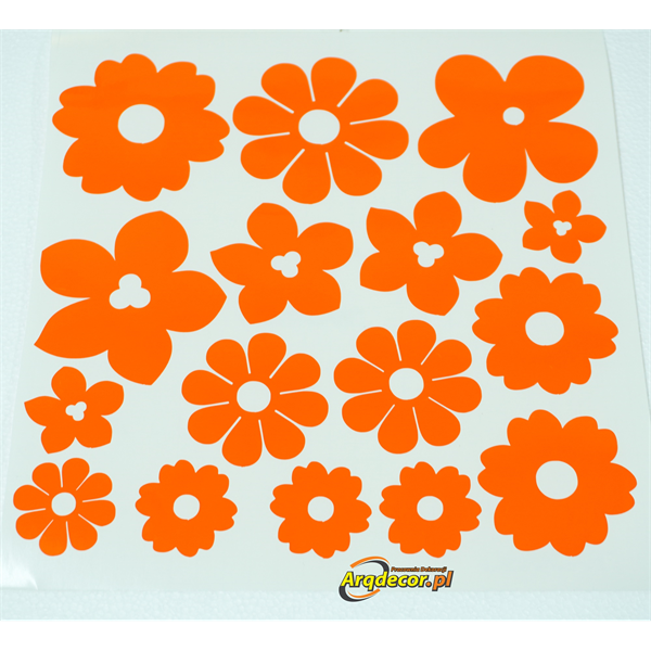 Pomarańczowe kwiatki, arkusz24/24 cm! Naklejki na witrynę. Dekoracje do przedszkola (NA ZAMÓWIENIE).