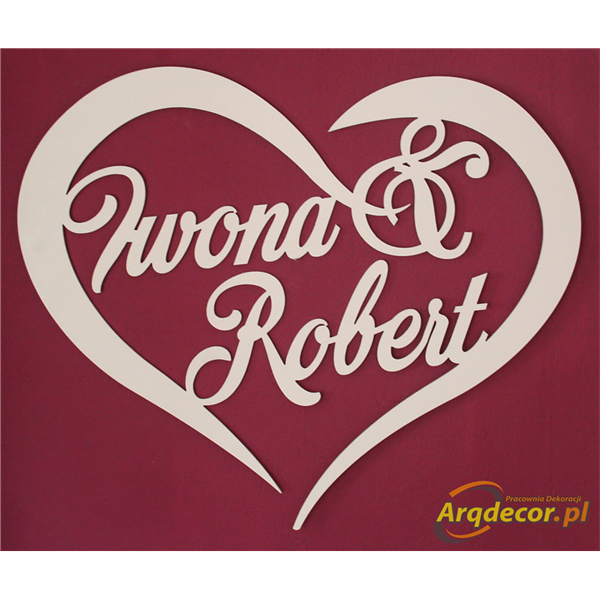 Duże  serce z imionami Pary Młodej Iwona & Robert (NA ZAMÓWIENIE) nr 05 ślub, wesele, dekoracje