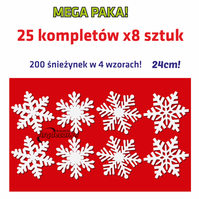 MEGA PAKA! KMPLET 25 kompletów x8 sztuk! 200 śnieżynek! 