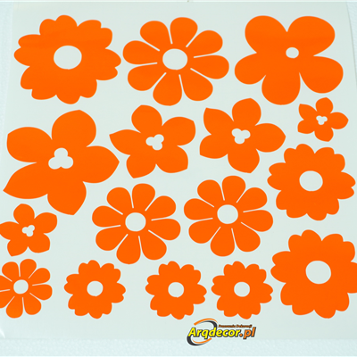 Pomarańczowe kwiatki, arkusz24/24 cm! Naklejki na witrynę. Dekoracje do przedszkola (NA ZAMÓWIENIE).
