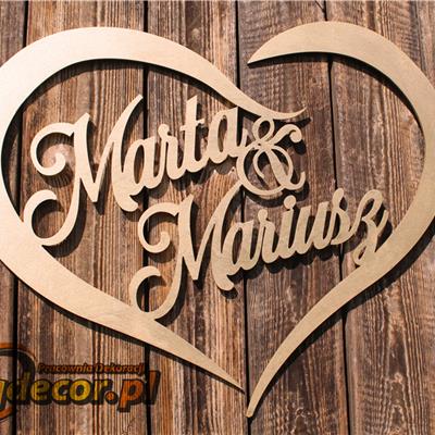 Duże Złote serce z imionami Pary Młodej Marta & Mariusz (NA ZAMÓWIENIE) nr 09 ślub, wesele, dekoracje