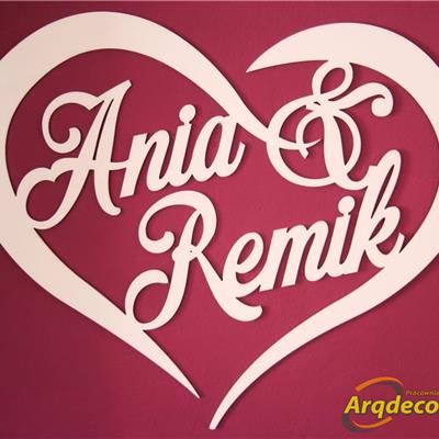 Duże  serce z imionami Pary Młodej Ania & Remik (NA ZAMÓWIENIE) nr 01 ślub, wesele, dekoracje