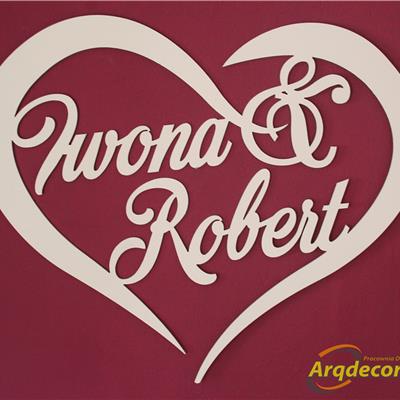 Duże  serce z imionami Pary Młodej Iwona & Robert (NA ZAMÓWIENIE) nr 05 ślub, wesele, dekoracje