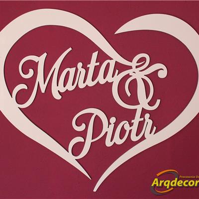 Duże serce z imionami Pary Młodej Marta & Piotr (NA ZAMÓWIENIE) nr 07 ślub, wesele, dekoracje