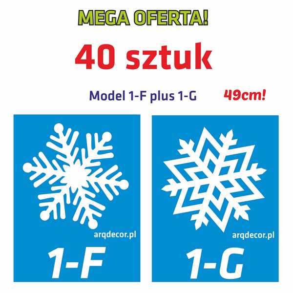 MEGA OFERTA! KMPLET 40 sztuk śnieżynek styropianowych 49 cm! Model 1-G, 1-F 