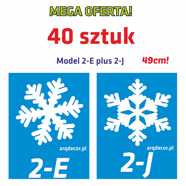 MEGA OFERTA! KMPLET 40 sztuk śnieżynek styropianowych 49 cm! Model 2-E, 2-J