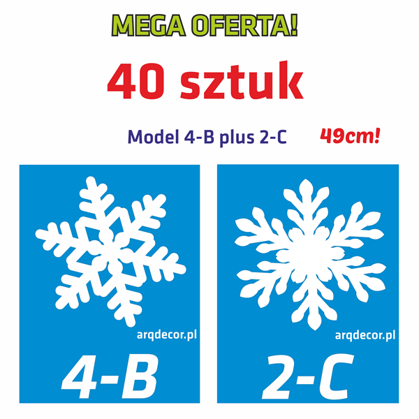 MEGA OFERTA! KMPLET 40 sztuk śnieżynek styropianowych 49 cm! Model 4-B, 2-C